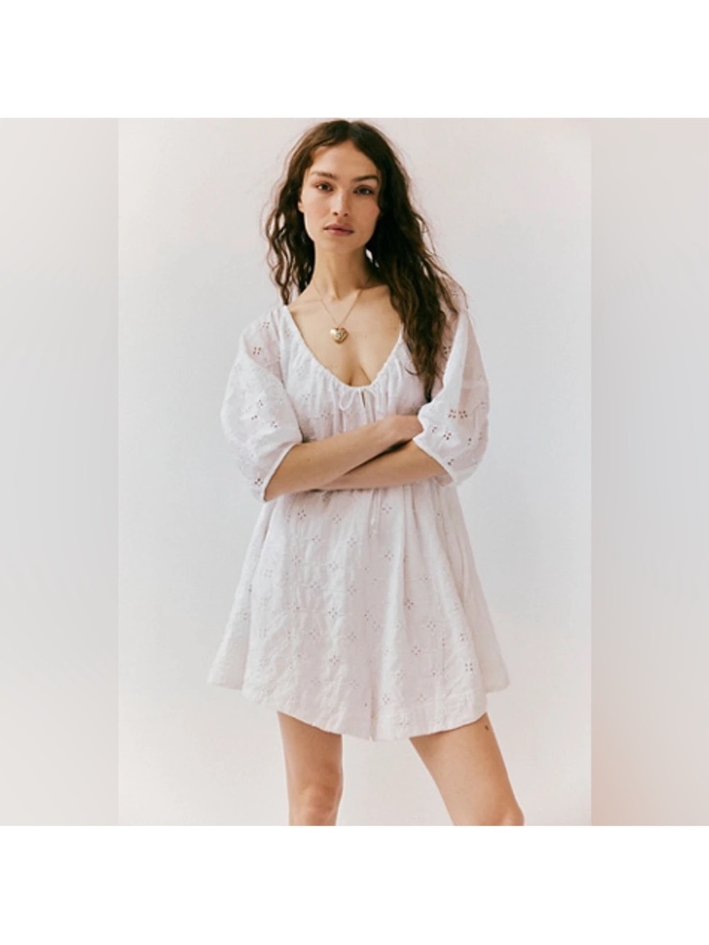 Free People Bop Around Romper - White Eyelet Scoop-Neck